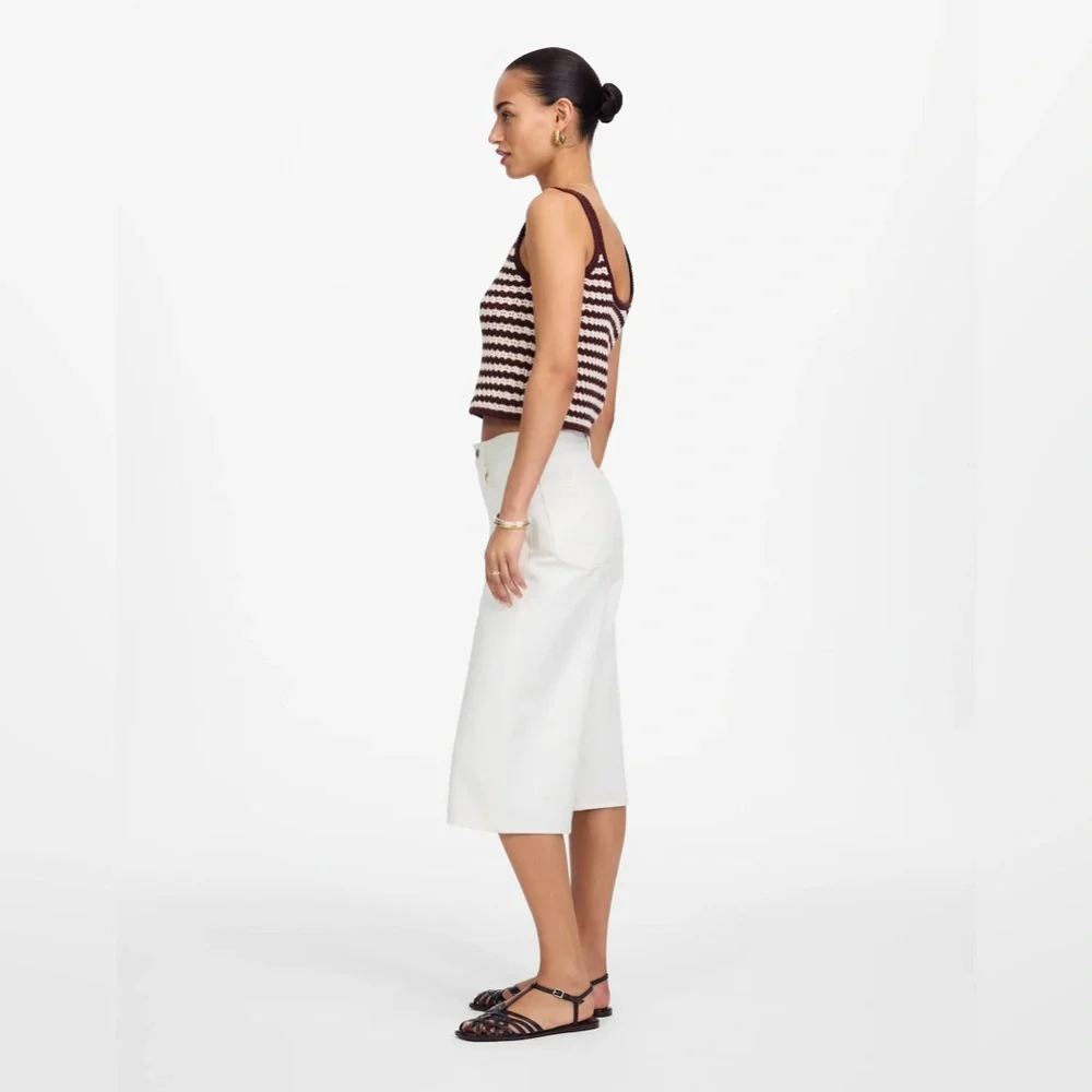 MADEWELL Denim Culottes Size 24 Pure White Wide Leg High Rise Relaxed Boho Retro